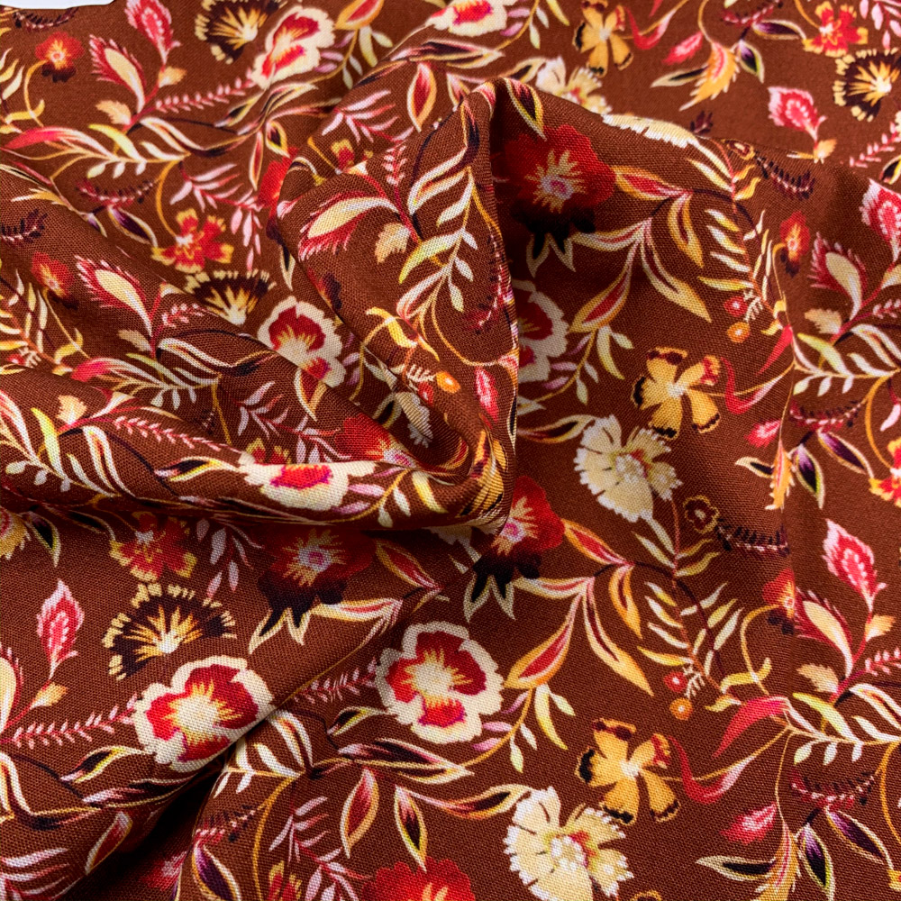 Red Garden Pattern Viscose Fabric Multi Color VS0007