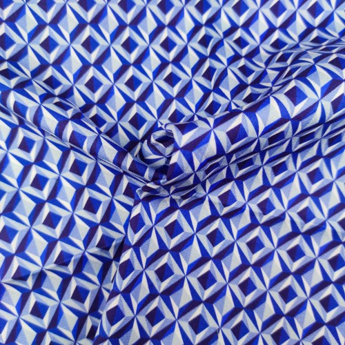 50/1 Poplin Fabric Blue Geometric Printed PPL0007